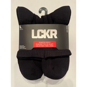 LCKR 6 Pair Unisex Quarter Socks Black Size Large (Men's 8-12) (Woman's 10-14)